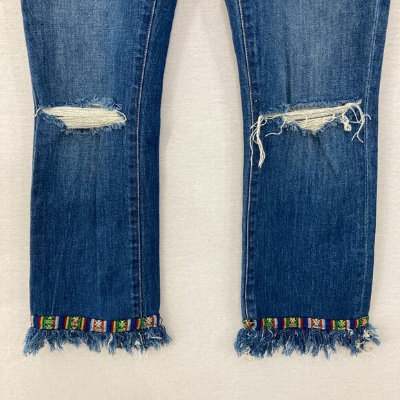 Madewell size 26 Medium Wash 10" High Riser Demi Boot Jeans Fringe Boho - Picture 7 of 11